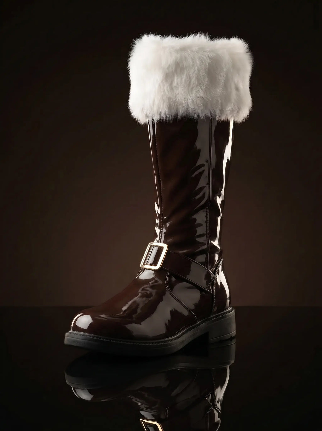Santa Claus Patent Boots with Detachable Fur