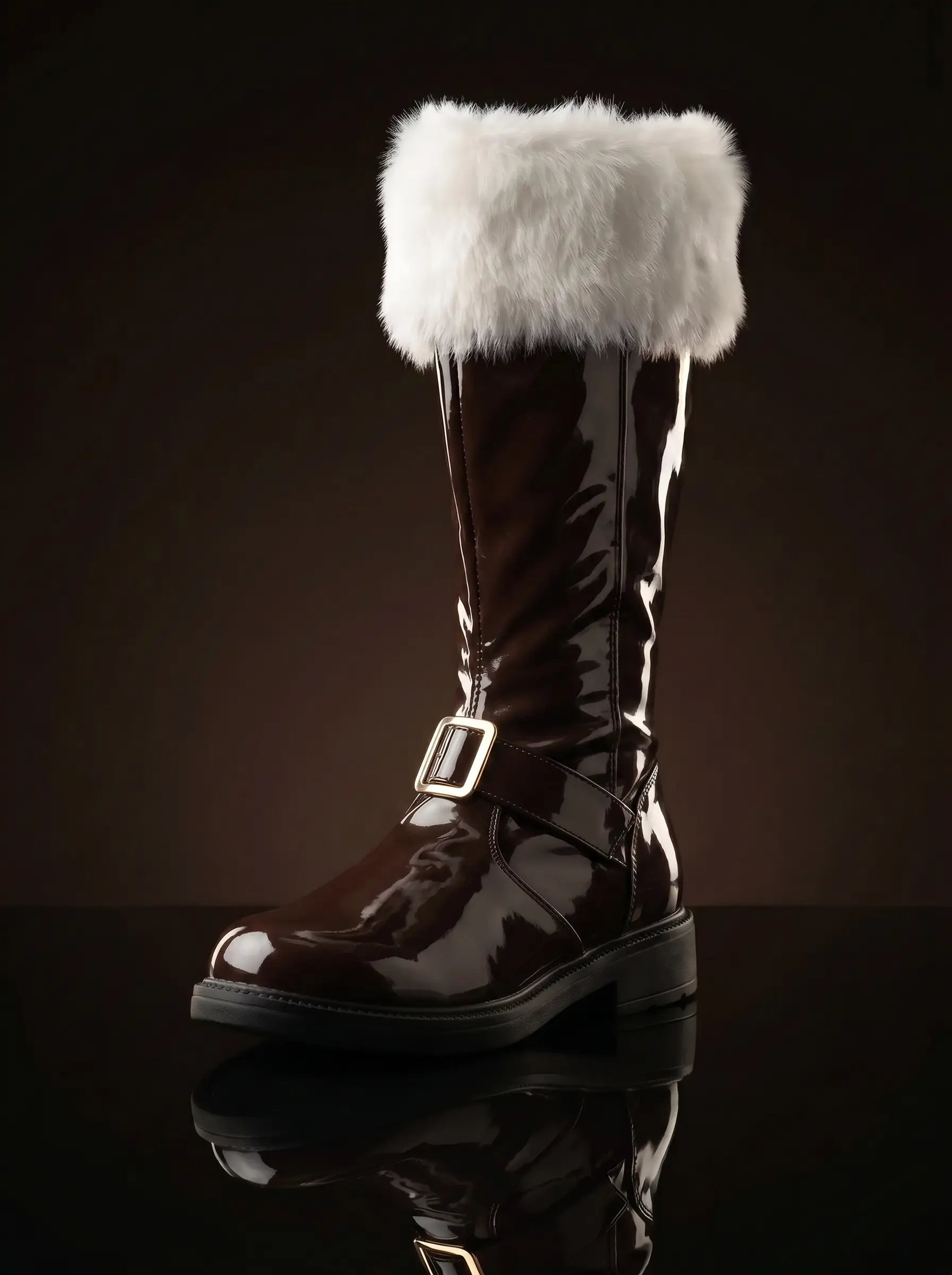 Santa Claus Patent Boots with Detachable Fur
