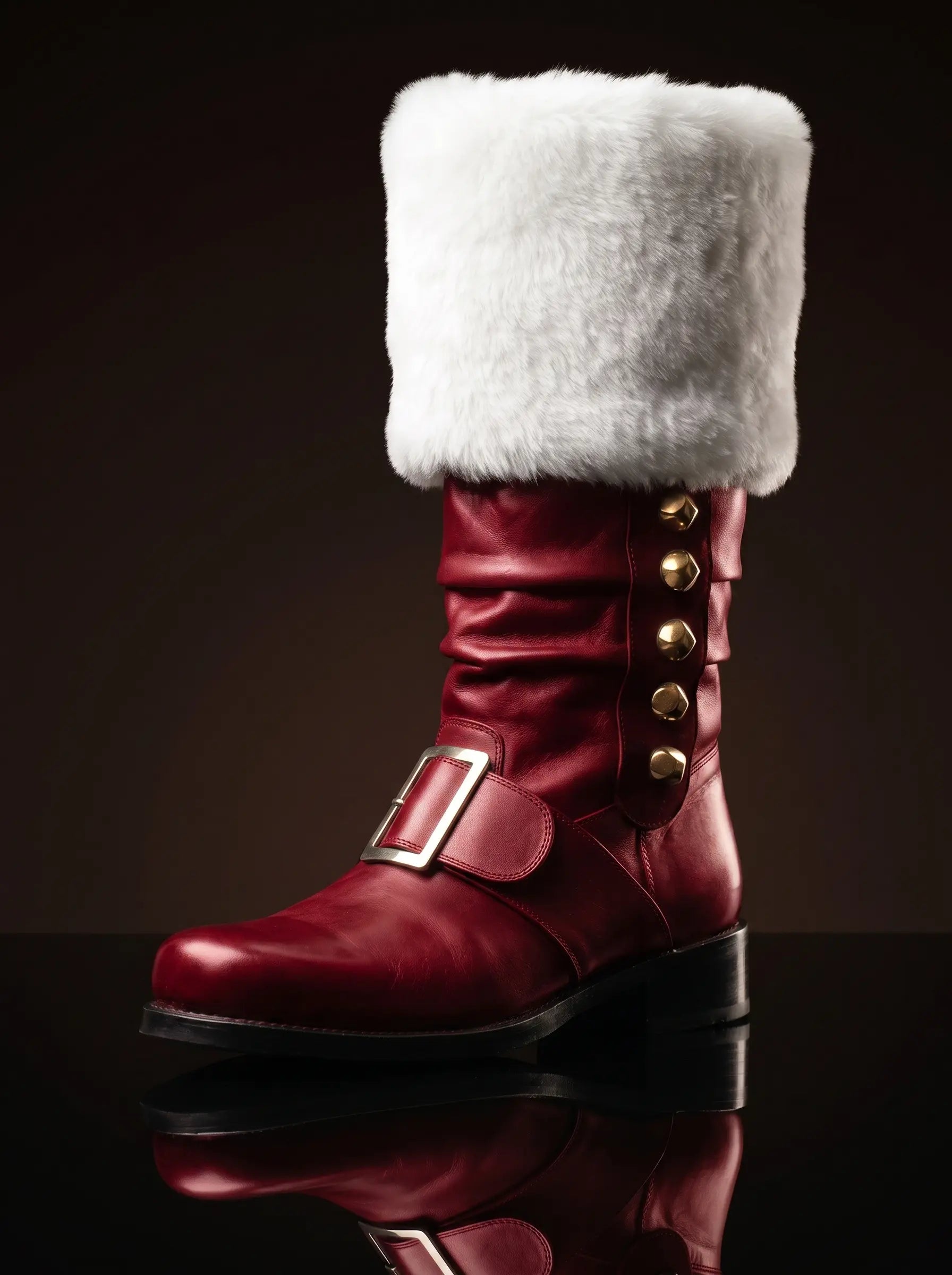 Botas de piel de Papá Noel personalizadas con cascabeles laterales