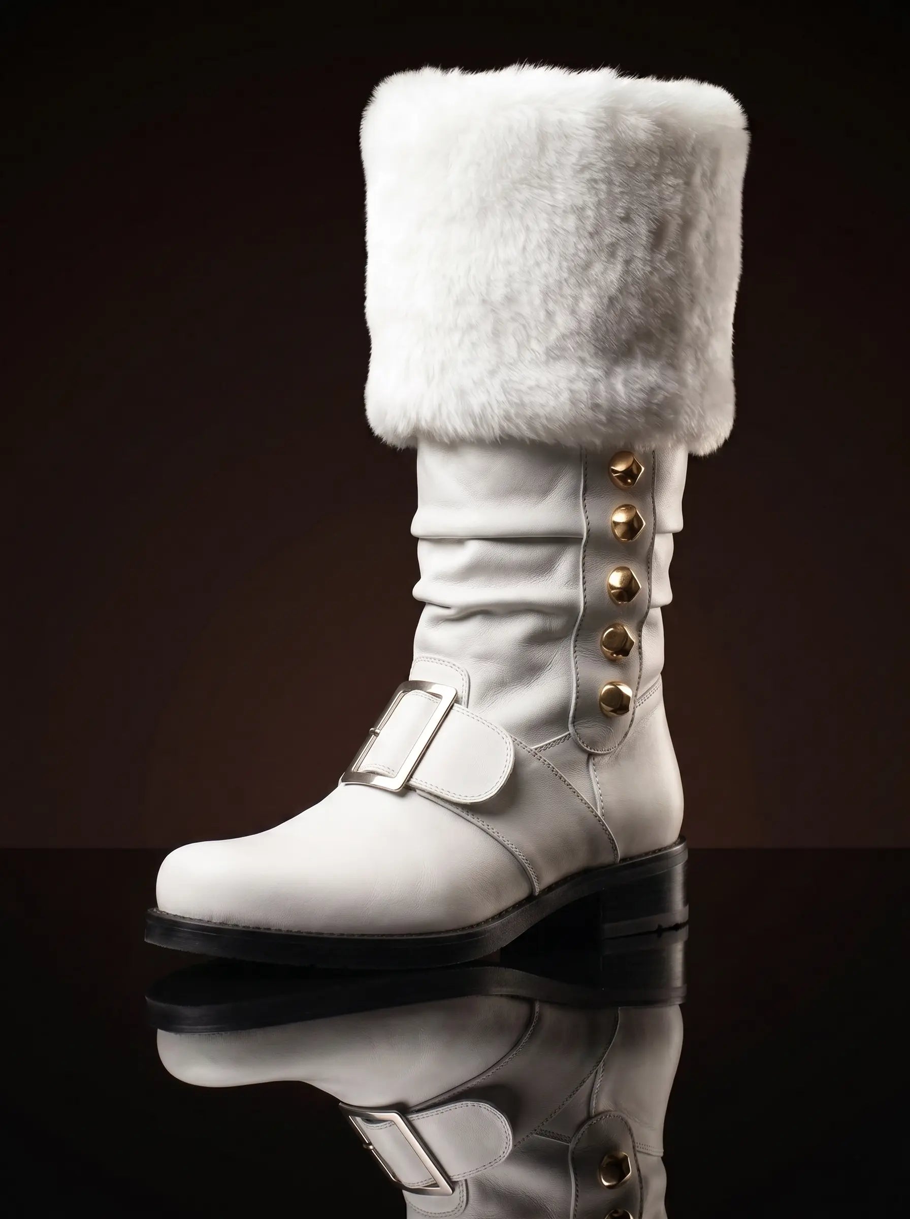 Botas de piel de Papá Noel personalizadas con cascabeles laterales