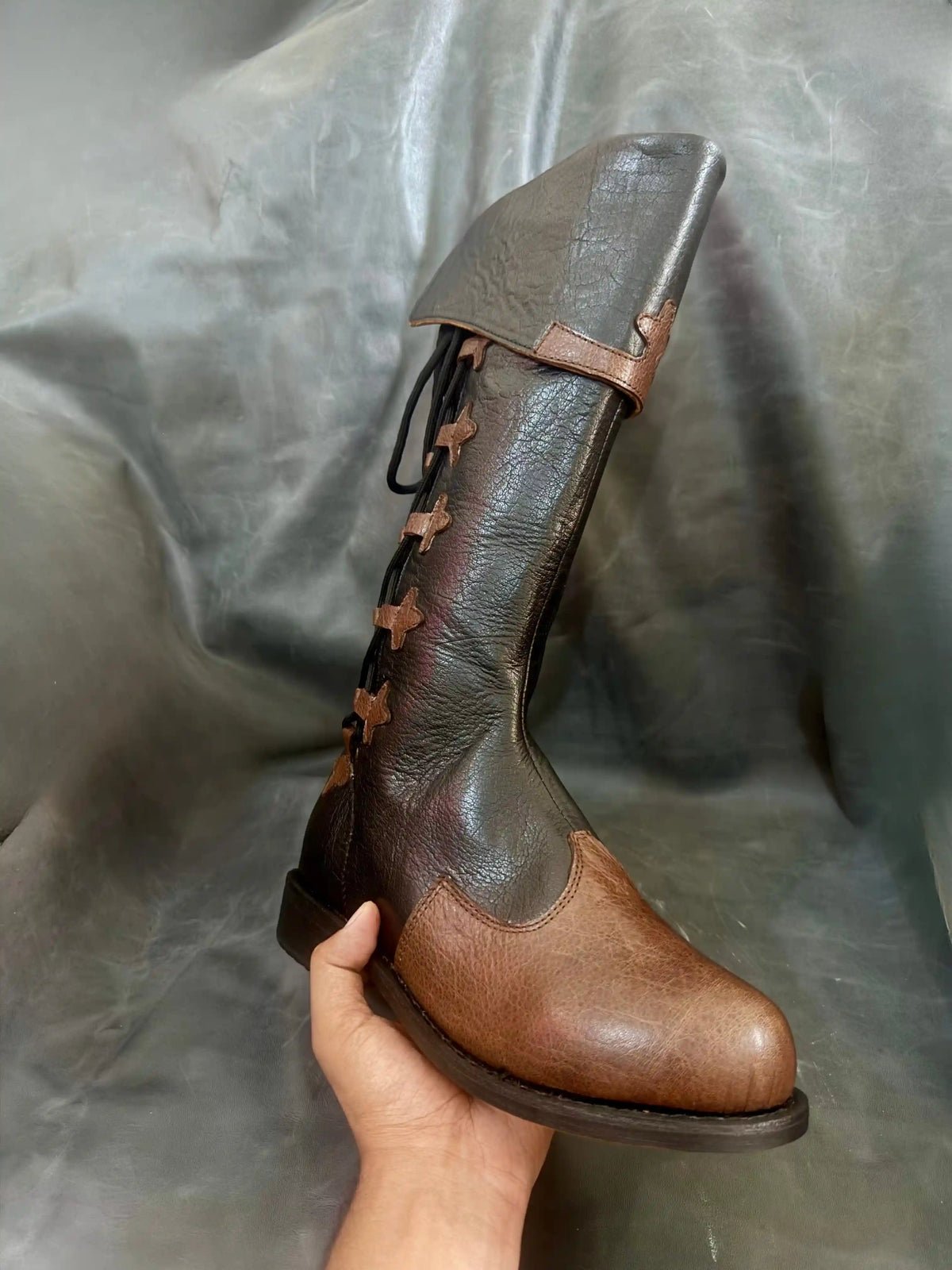 Side lacing nobleman leather boots — handmade for LARP by NOIRTIDE