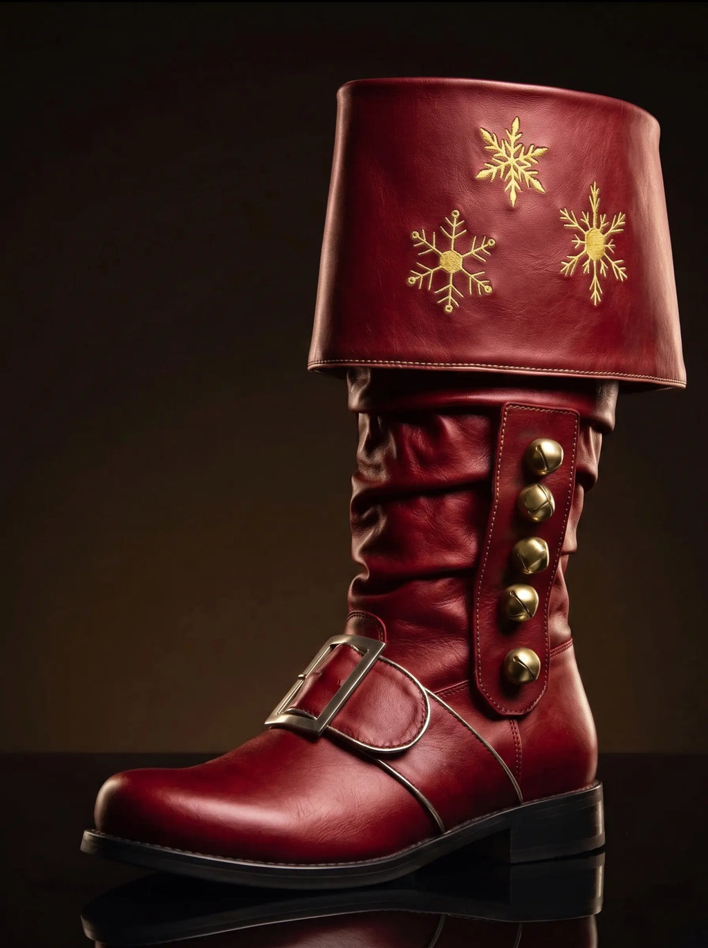 Embroidered Santa Claus boots in red leather — handmade by NOIRTIDE