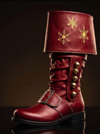 Embroidered Santa Claus boots in red leather — handmade by NOIRTIDE