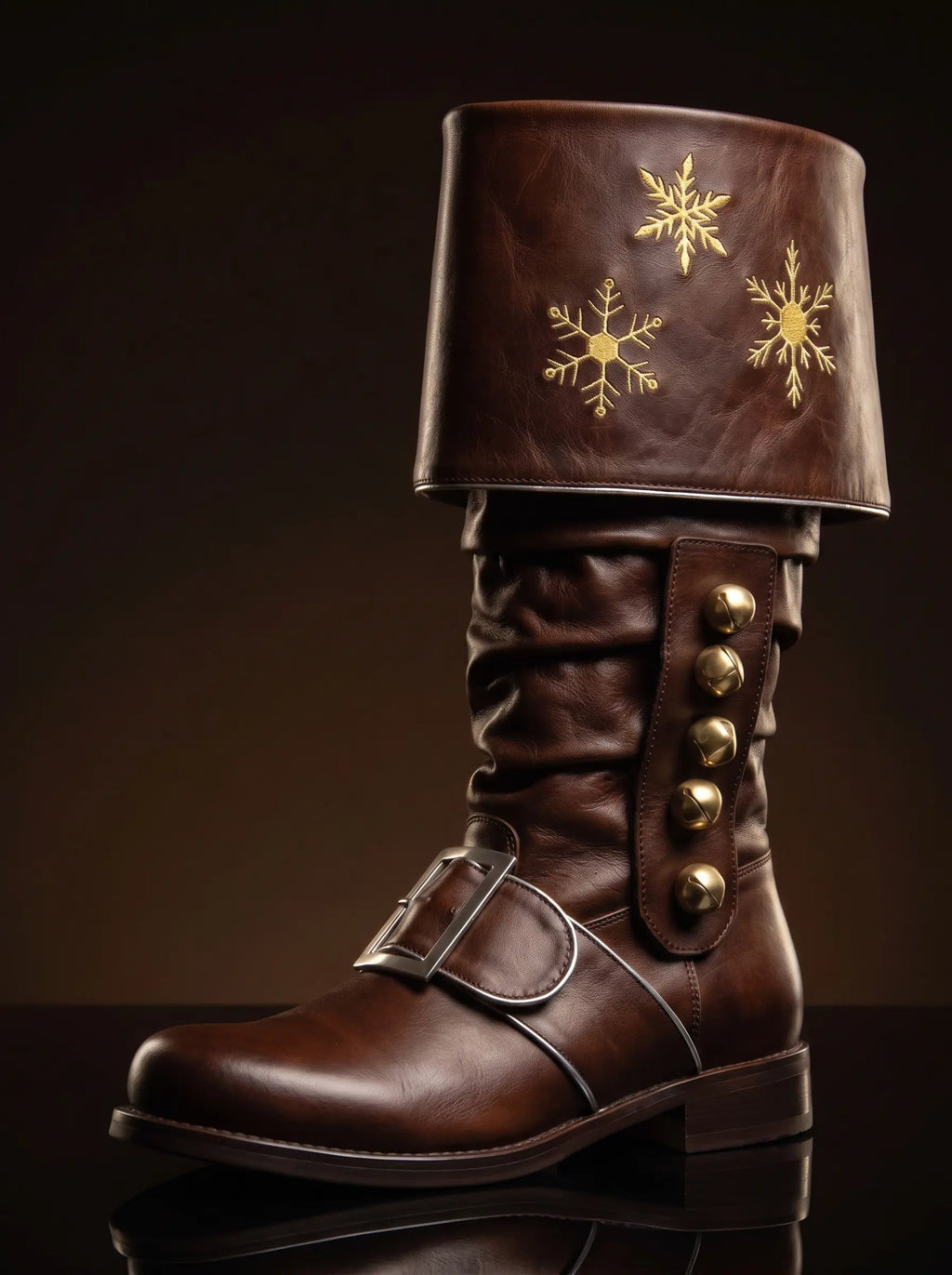 Embroidered Santa Claus boots in brown leather — handmade by NOIRTIDE