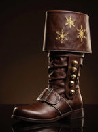 Embroidered Santa Claus boots in brown leather — handmade by NOIRTIDE