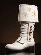 Embroidered Santa Claus boots in white leather — handmade by NOIRTIDE