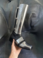 Black genuine leather Darth Revan cosplay boots — wide instep strap, knee-high shaft, bespoke by Noirtide