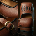 Top view of brown Noirtide Caspar shoe showing broad rounded Tudor cow mouth toe — genuine leather