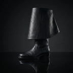 Black Noirtide Will Turner pirate boot with 10-inch cuff folded — knee-high men's leather pirate boot
