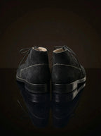 Reenactor wearing black suede Noirtide vintage brogan shoes in 19th century Civil War civilian costume
