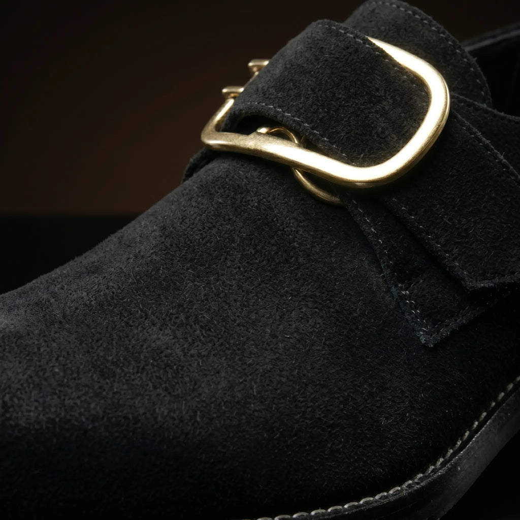 Gold buckle and square toe detail on authentic 18th-century shoes by NOIRTIDE