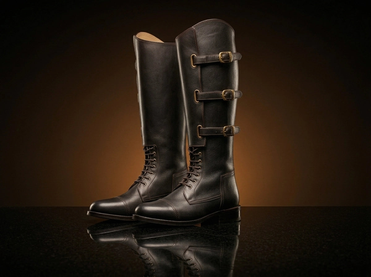 Shaft detail on authentic 1940 US Army Cavalry field boots