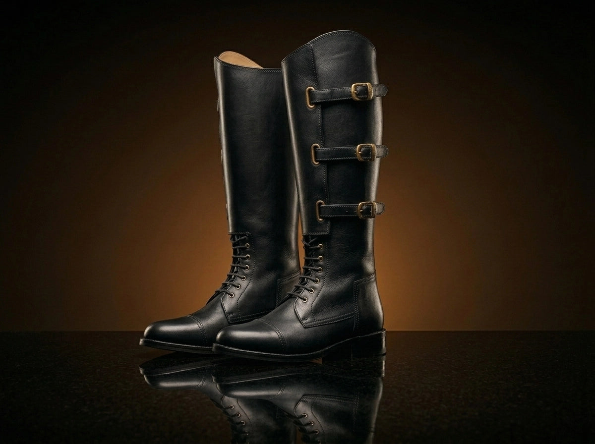 Shaft detail on authentic 1940 US Army Cavalry field boots