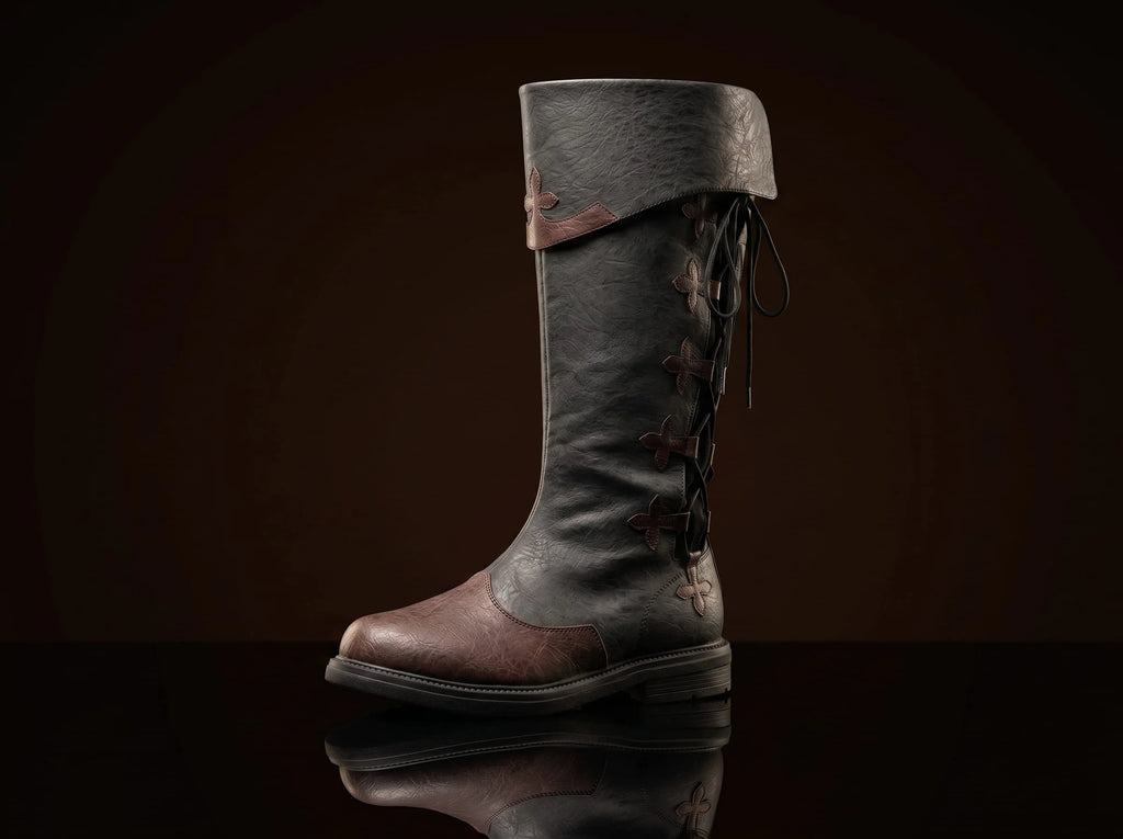 Side lacing nobleman leather boots — handmade for LARP by NOIRTIDE