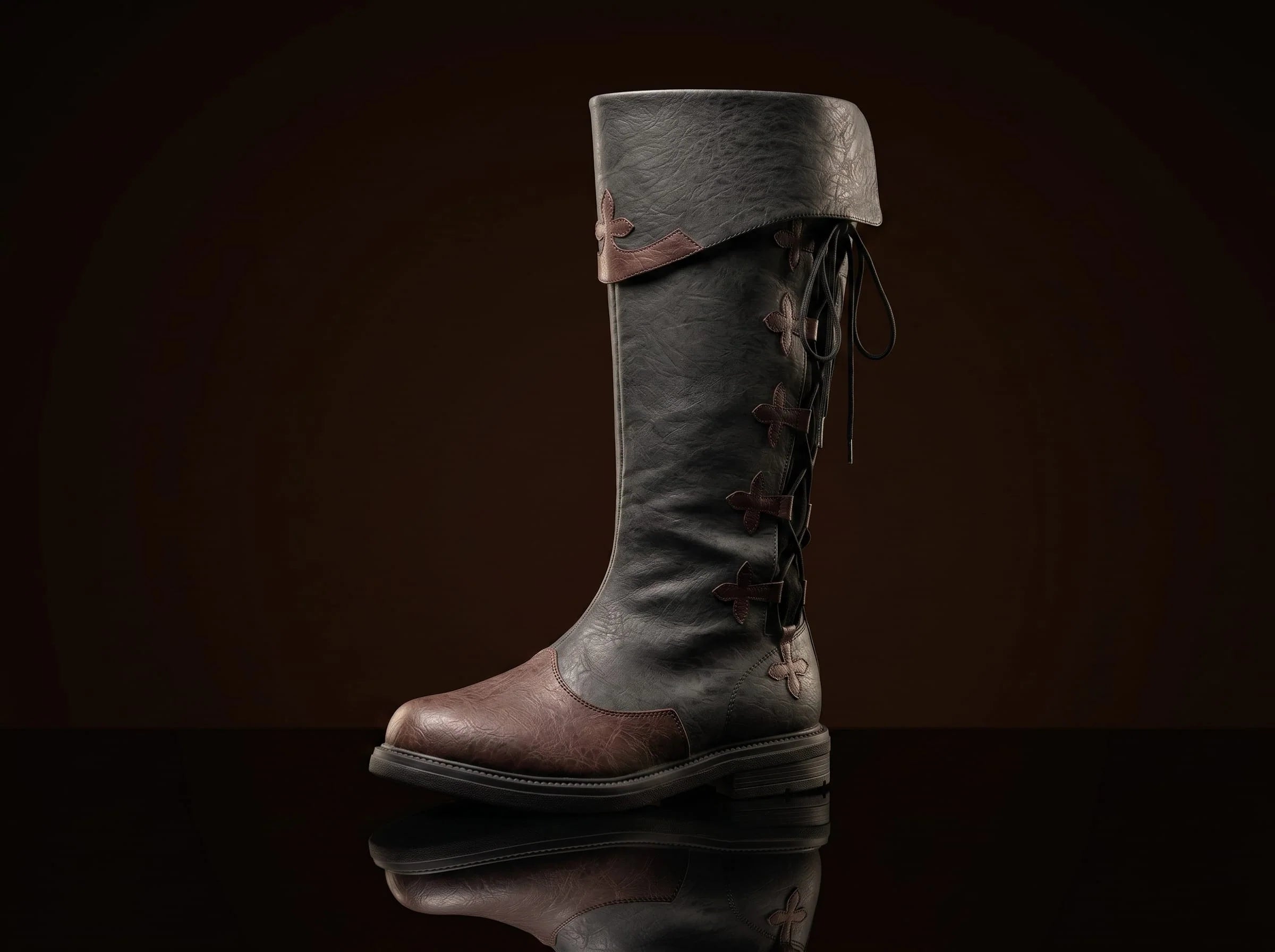 Side lacing nobleman leather boots — handmade for LARP by NOIRTIDE