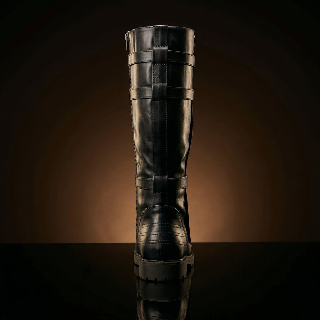 Front view of NOIRTIDE custom Star Wars Anakin Skywalker boots black
