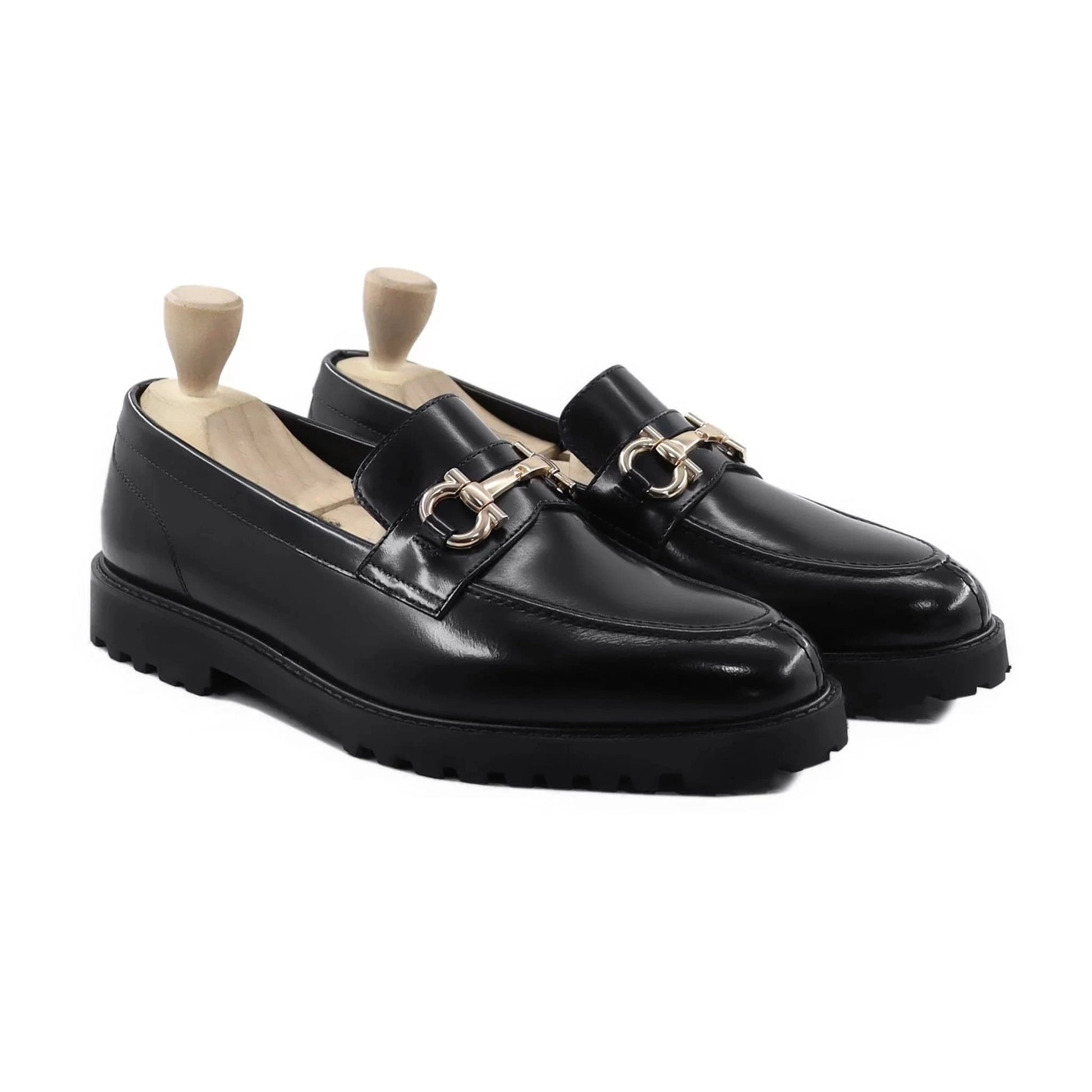 Noirtide Bespoke Black Leather Horsebit Loafer For Men