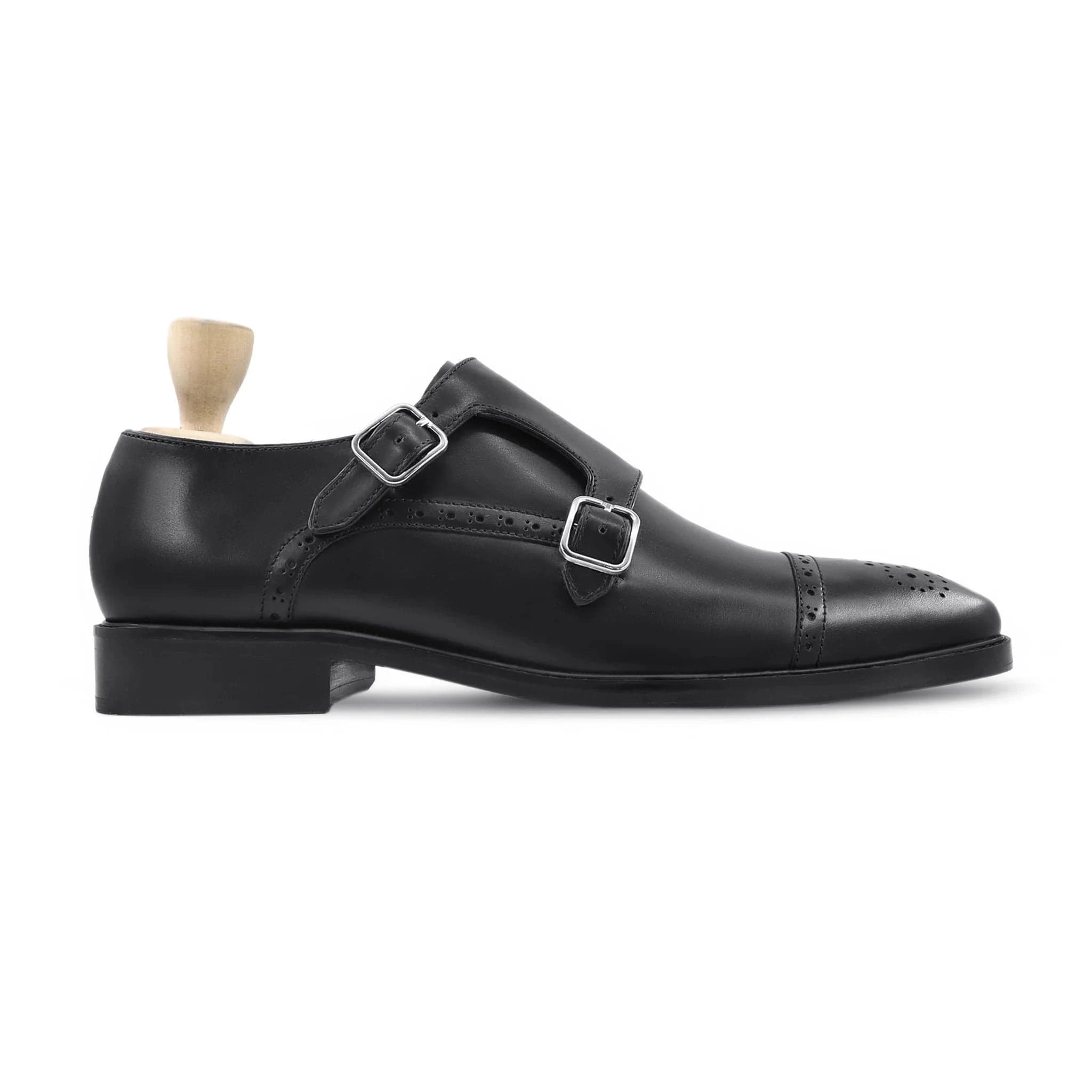 noirtide Bespoke Black Leather Monkstrap Men Shoes