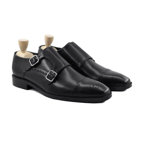noirtide Bespoke Black Leather Monkstrap Men Shoes