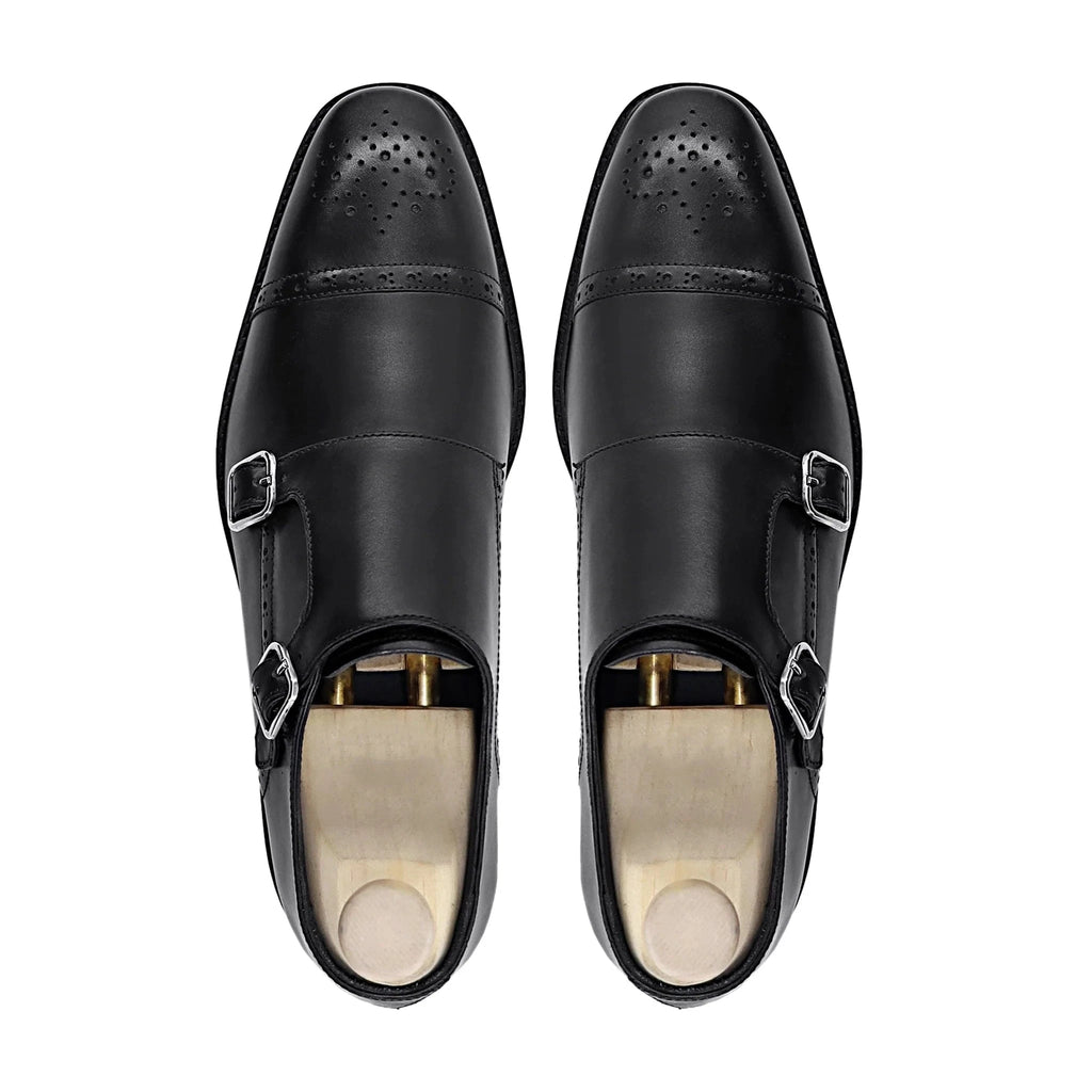 noirtide Bespoke Black Leather Monkstrap Men Shoes