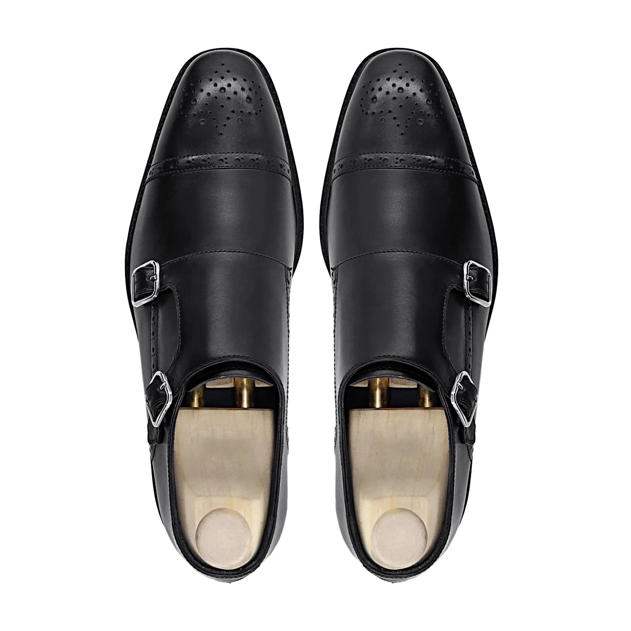 noirtide Bespoke Black Leather Monkstrap Men Shoes