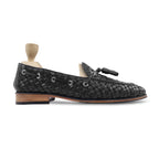 Noirtide Bespoke Black Woven Tessel Loafers For Men