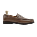 Noirtide Bespoke Brown Pebble Grain Leather Penny Loafers For Men