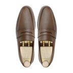 Noirtide Bespoke Brown Pebble Grain Leather Penny Loafers For Men