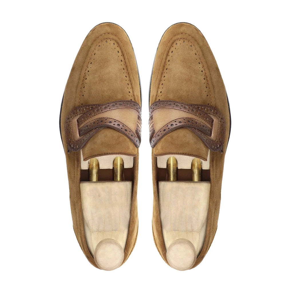 Noirtide Bespoke Camel Suede Loafers For Men