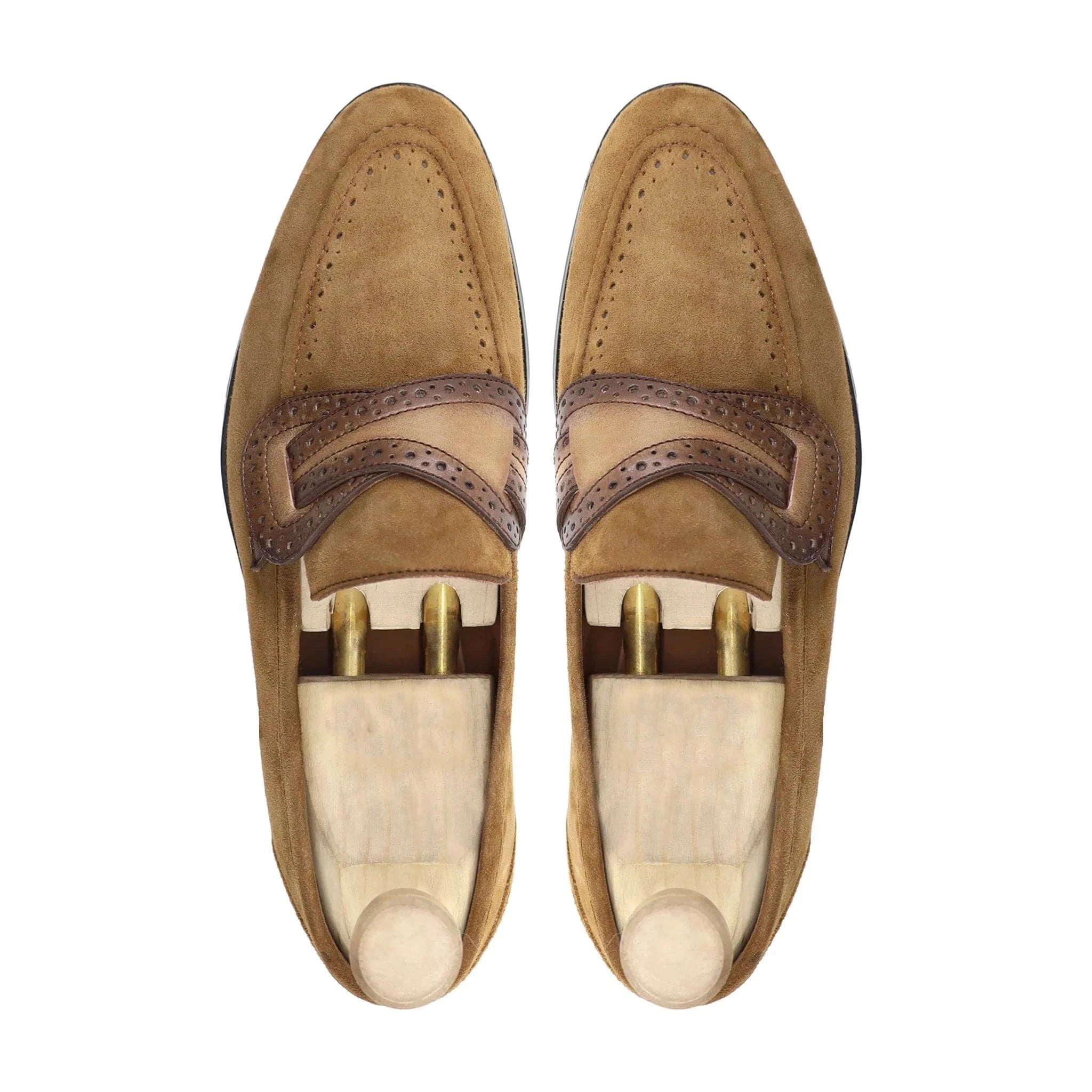 Noirtide Bespoke Camel Suede Loafers For Men