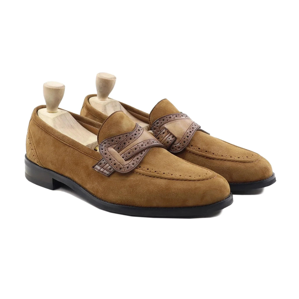 Noirtide Bespoke Camel Suede Loafers For Men