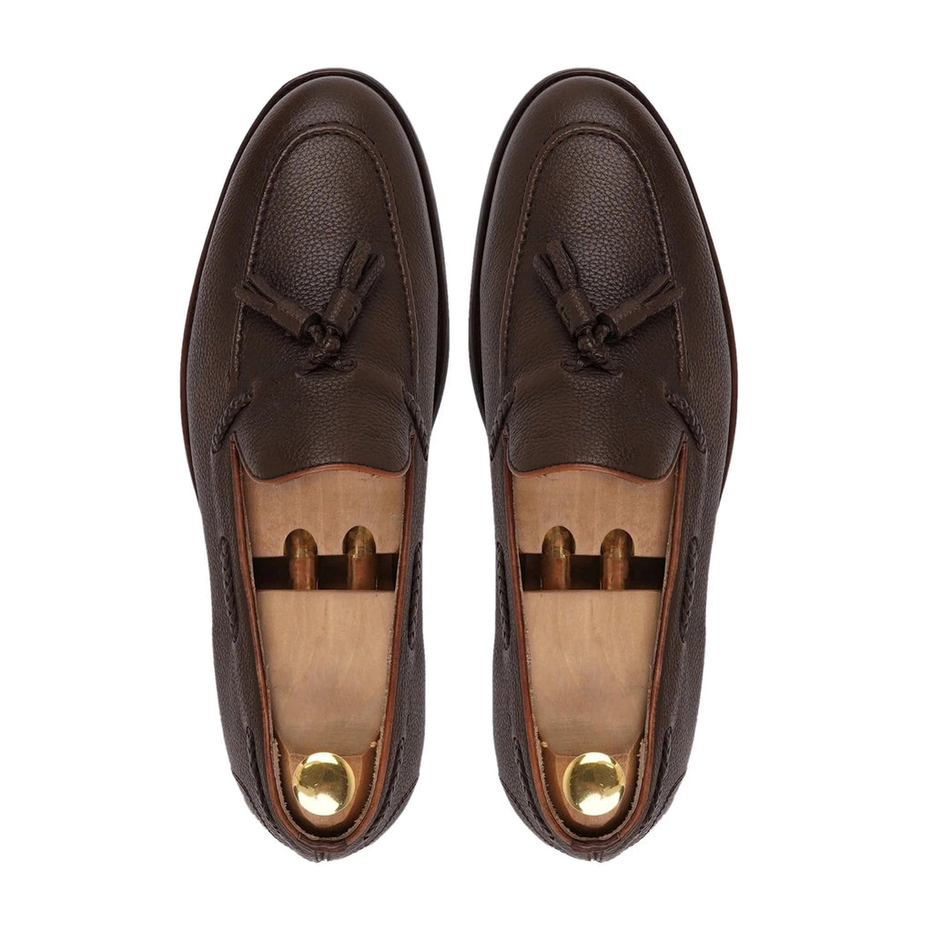 Noirtide Bespoke Dark Brown Pebble Grain Leather Tessell Loafer for Men