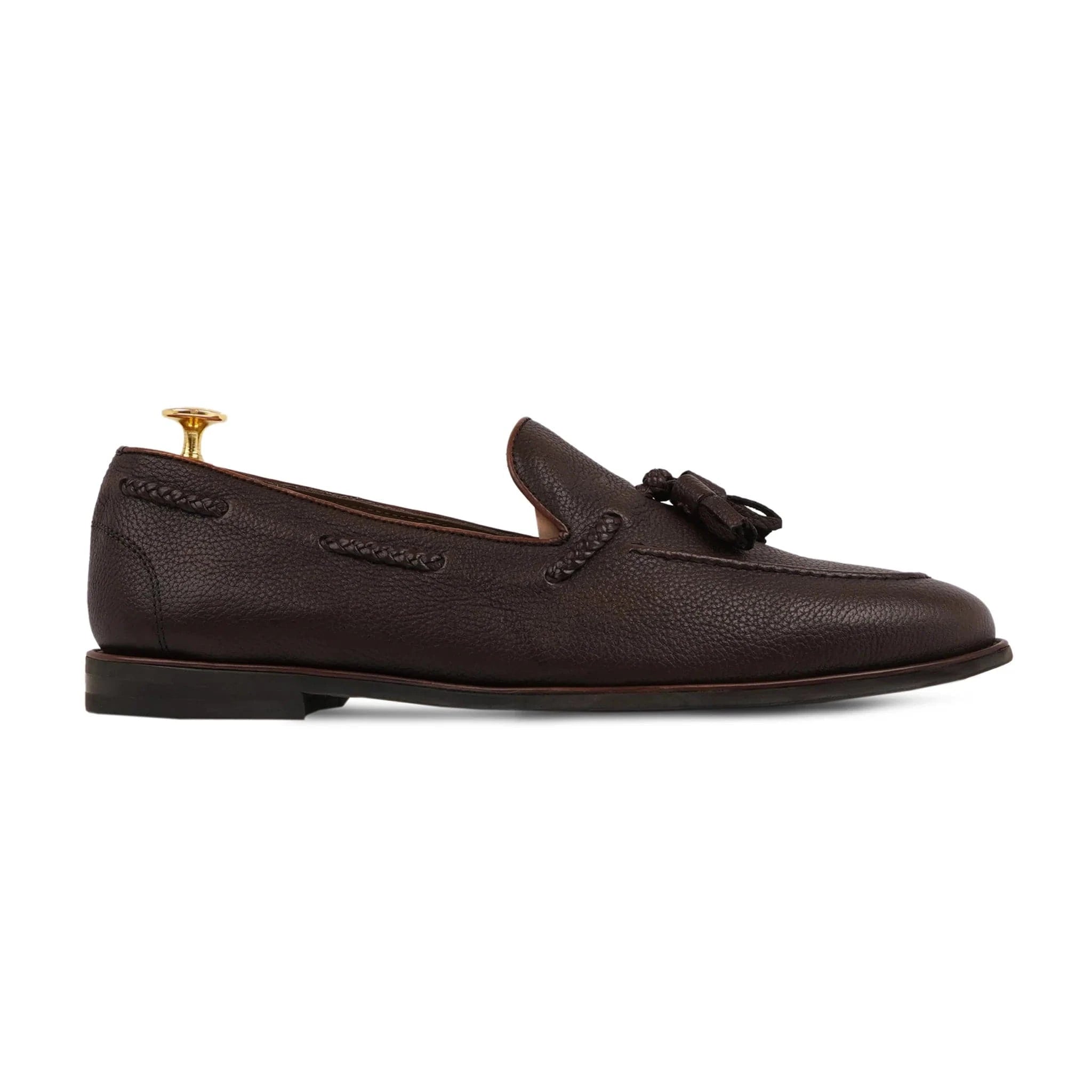 Noirtide Bespoke Dark Brown Pebble Grain Leather Tessell Loafer for Men