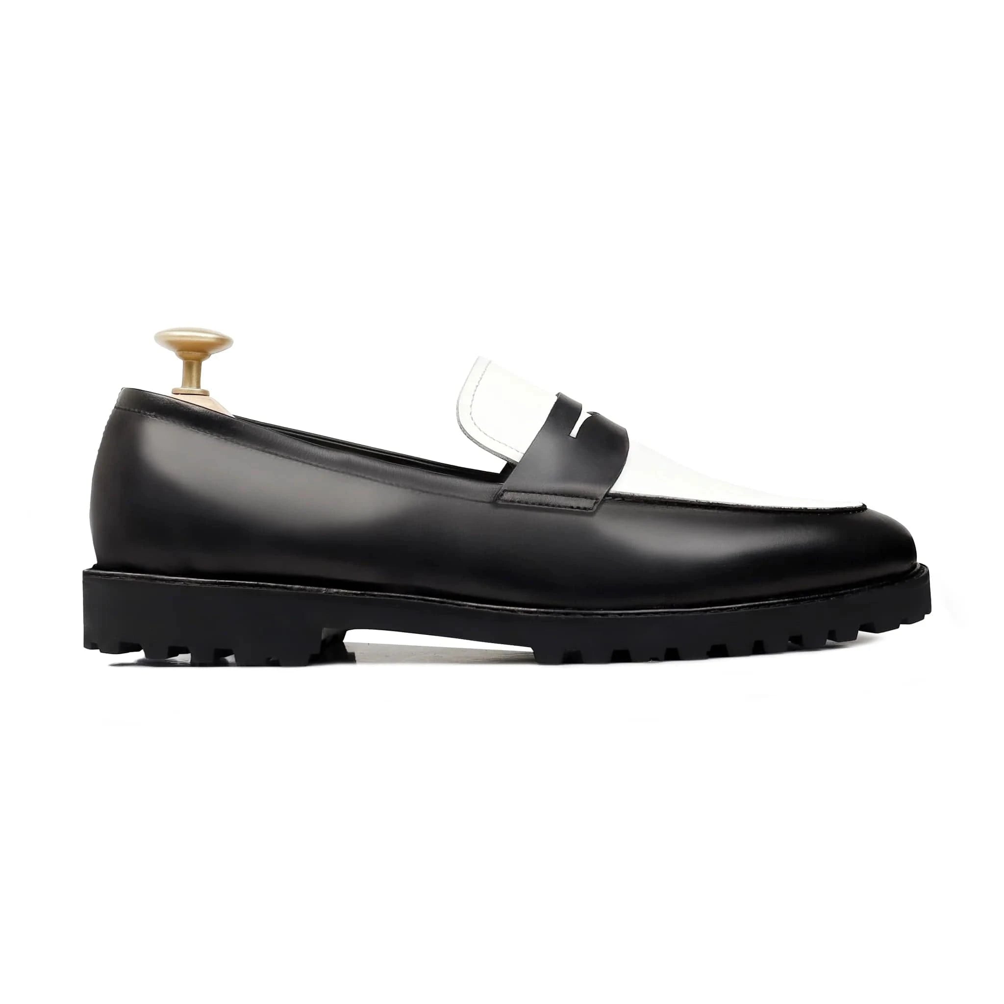 Noirtide Bespoke Men's Black and White Calf Leather Loafer