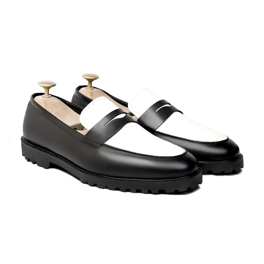 Noirtide Bespoke Men's Black and White Calf Leather Loafer
