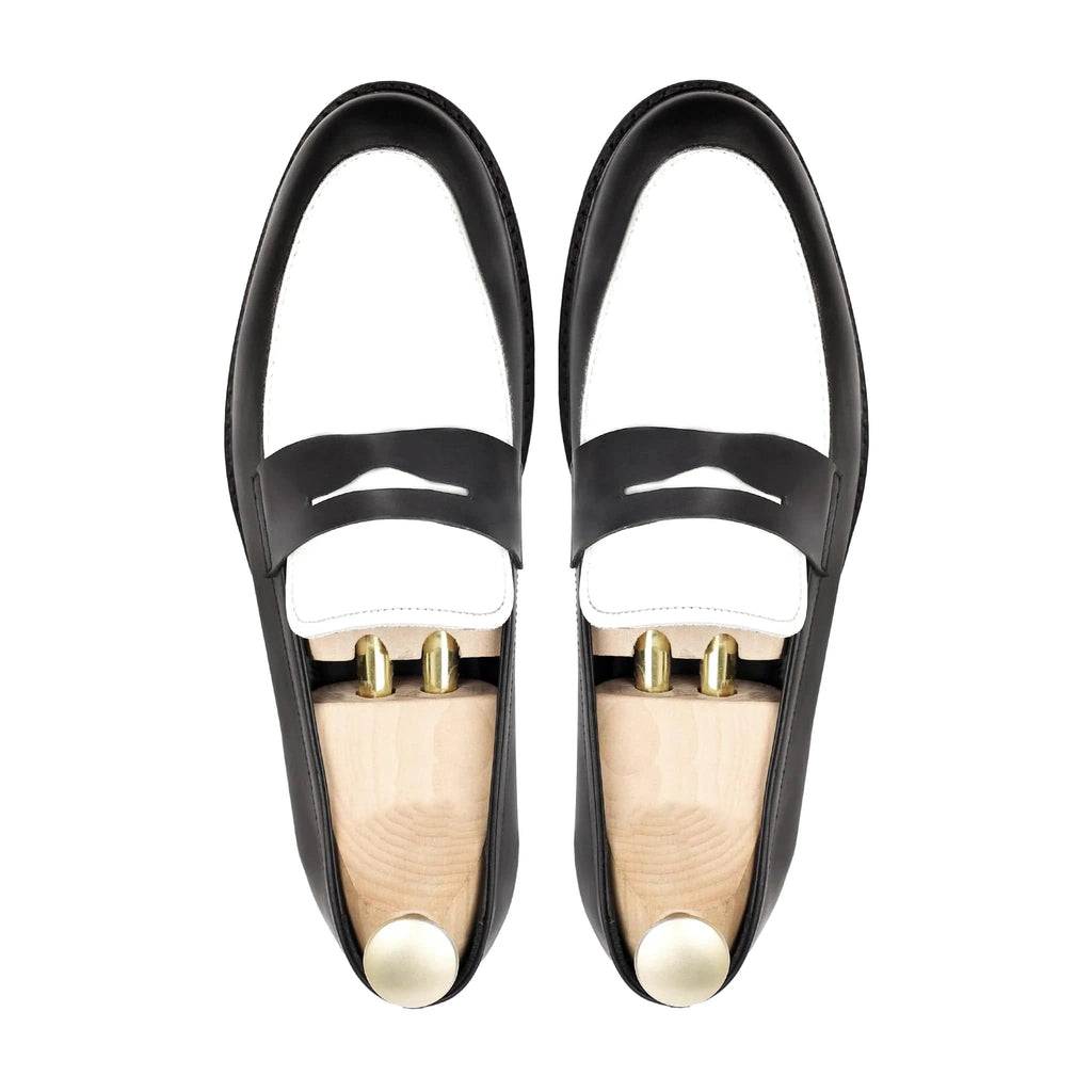 Noirtide Bespoke Men's Black and White Calf Leather Loafer