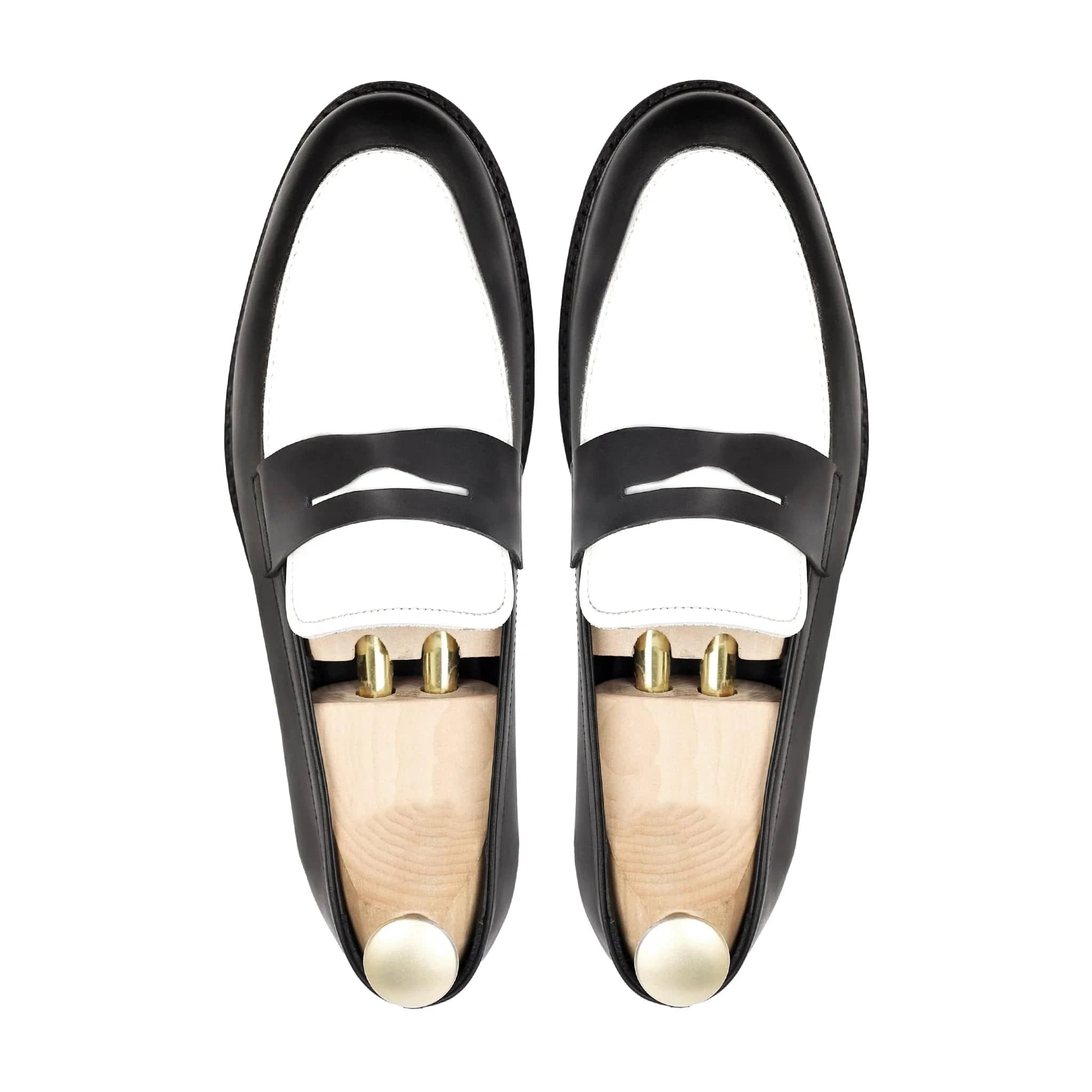 Noirtide Bespoke Men's Black and White Calf Leather Loafer