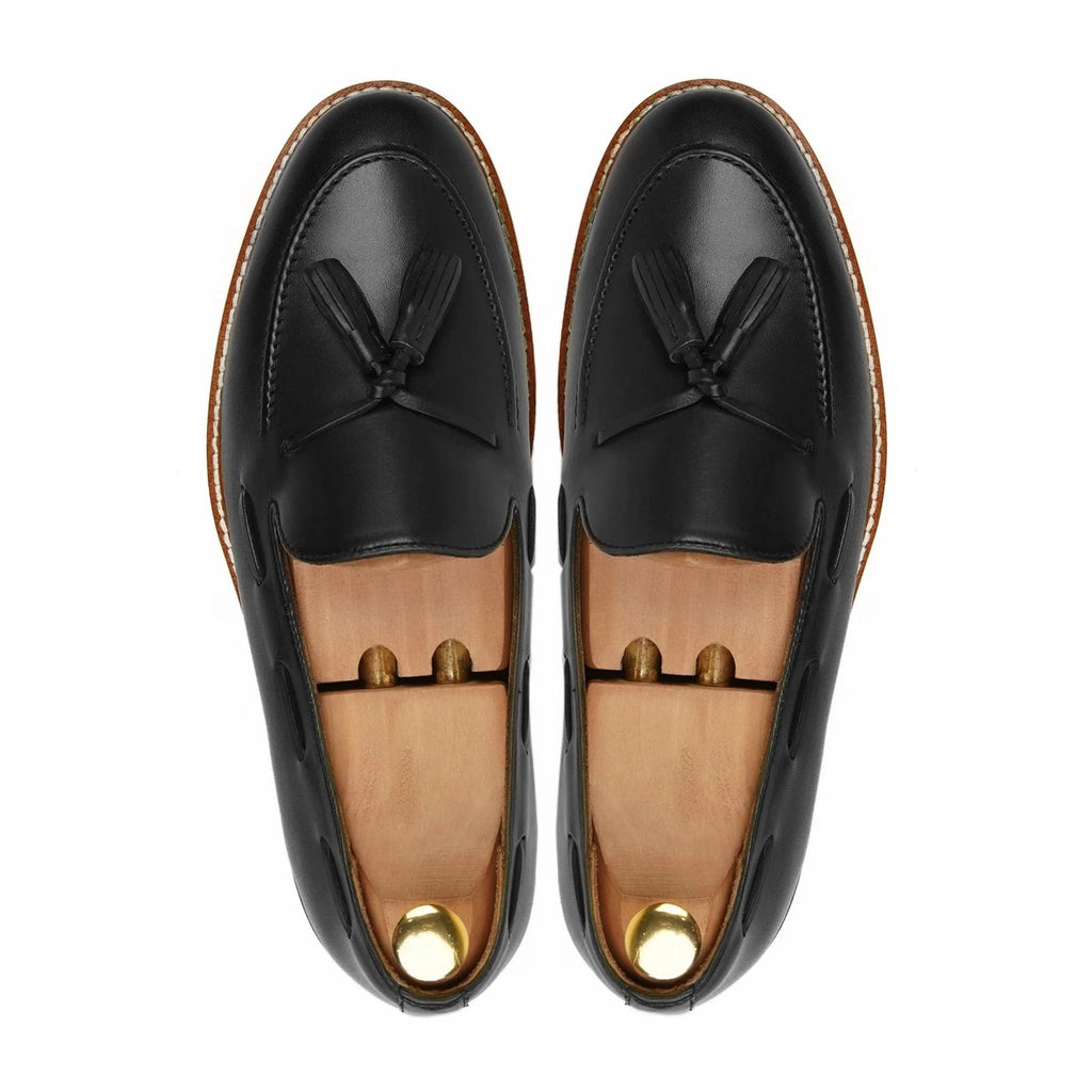 Noirtide Bespoke Men’s Black Calf Leather Tassel Loafer