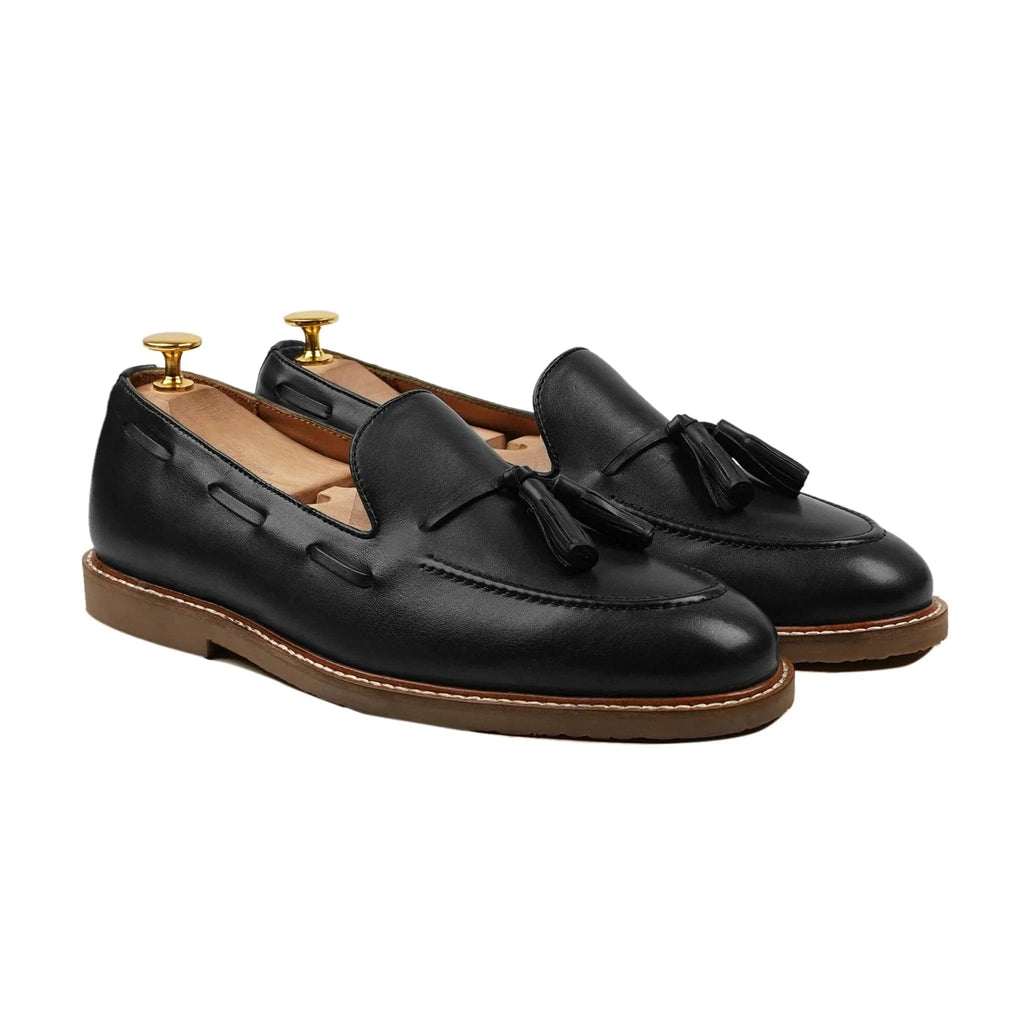 Noirtide Bespoke Men’s Black Calf Leather Tassel Loafer