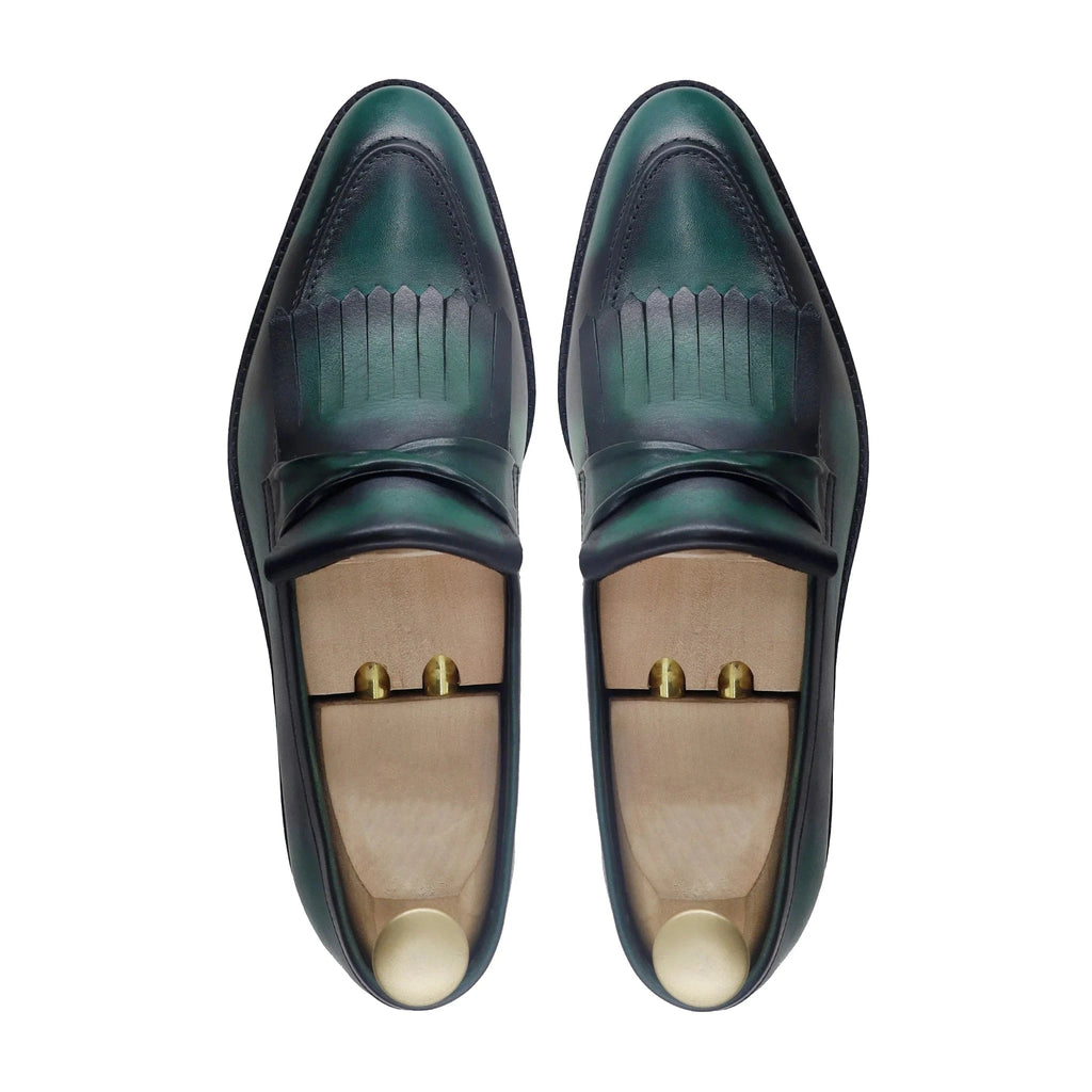 Noirtide Bespoke Men's Burnished Green Leather Loafer