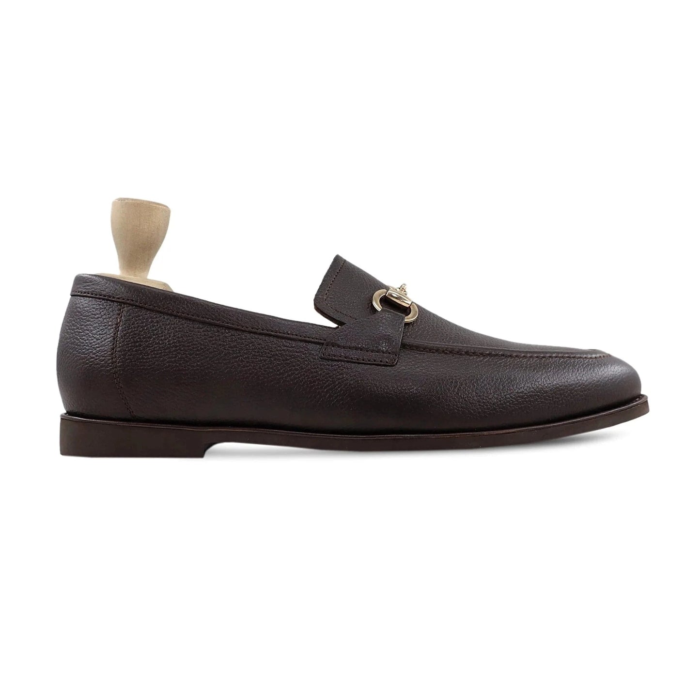 Noirtide Bespoke Men’s Dark Brown Pebble Grain Leather Horsebit Loafer for Men