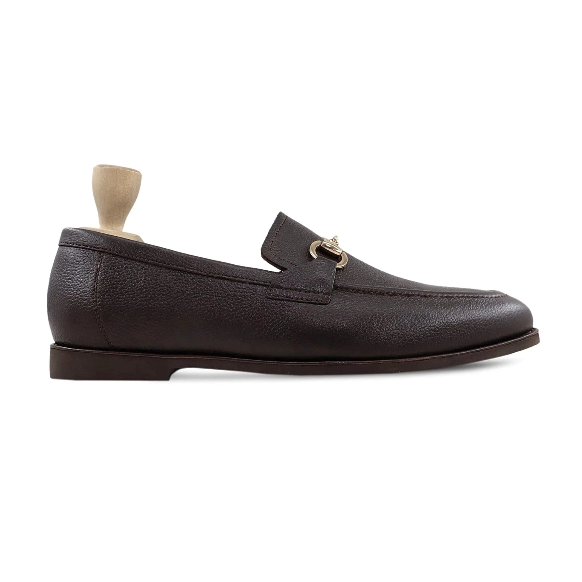 Noirtide Bespoke Men’s Dark Brown Pebble Grain Leather Horsebit Loafer for Men