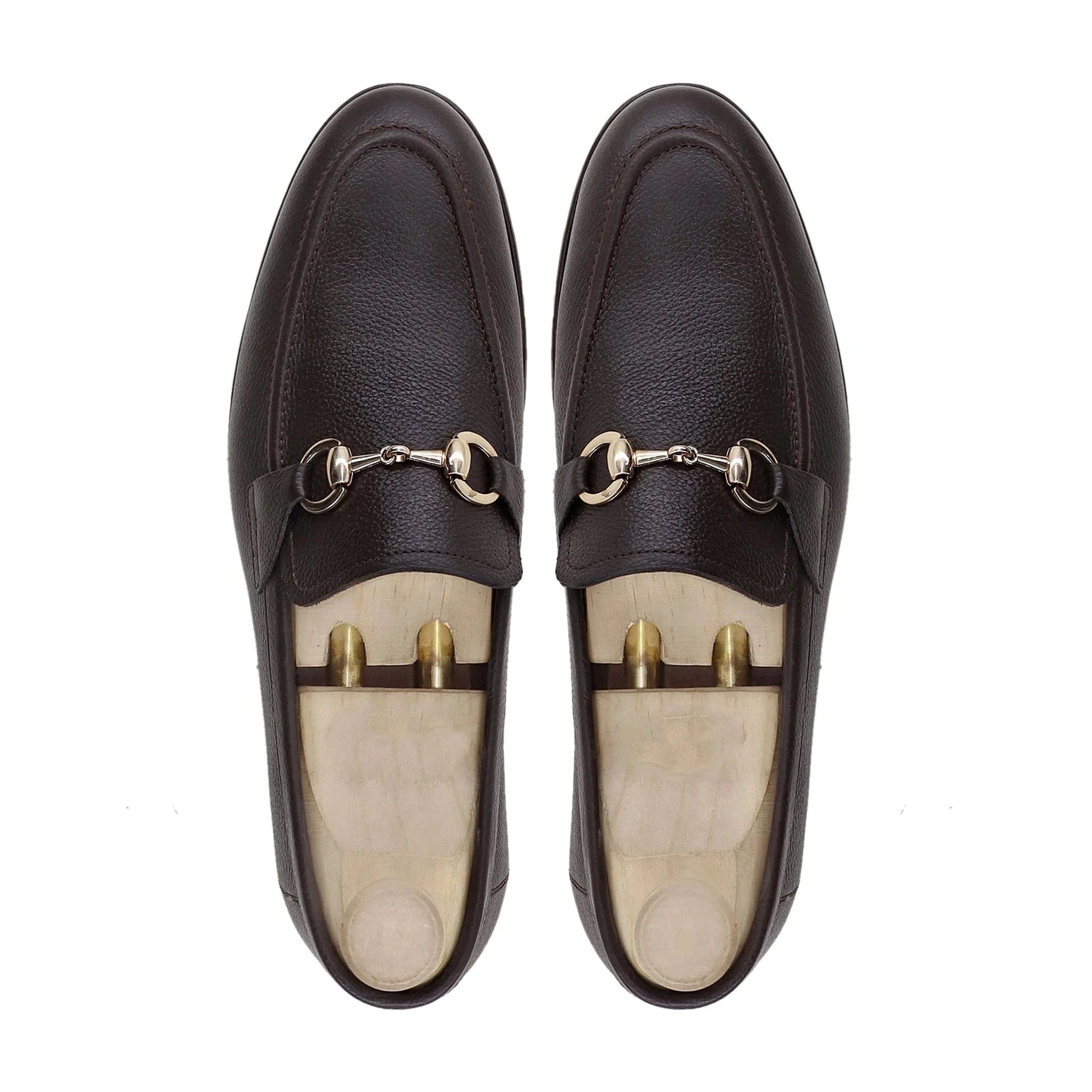 Noirtide Bespoke Men’s Dark Brown Pebble Grain Leather Horsebit Loafer for Men