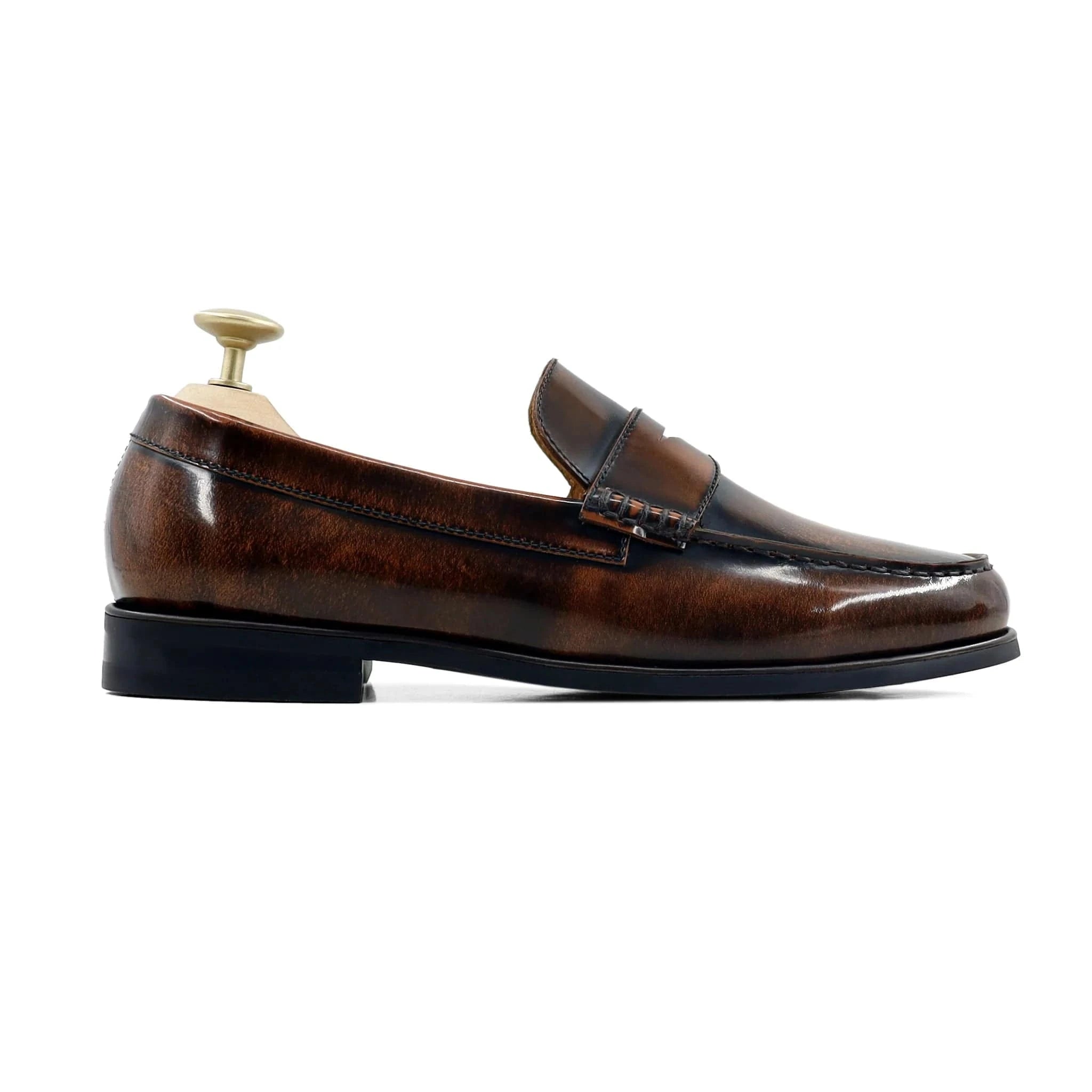 Noirtide Bespoke Men's Patina Finish Calf Leather Brown Loafer
