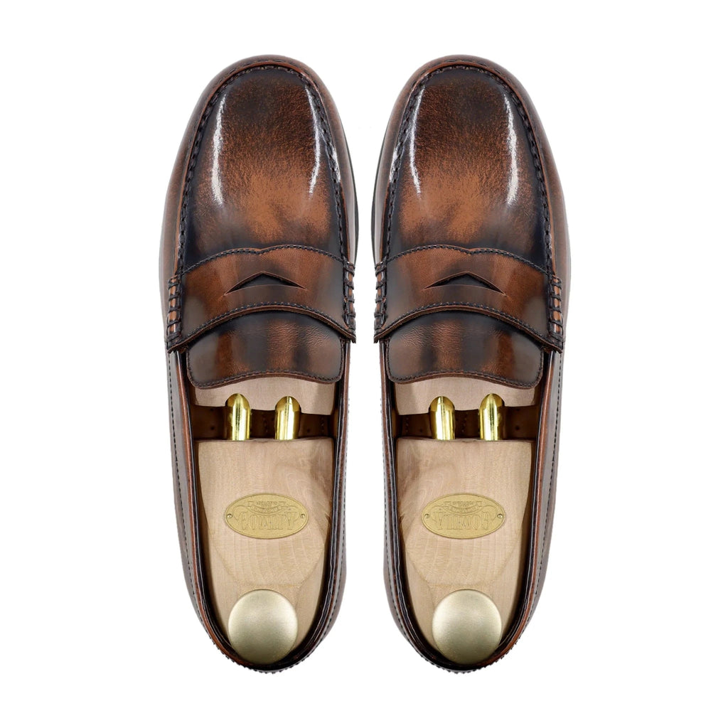 Noirtide Bespoke Men's Patina Finish Calf Leather Brown Loafer