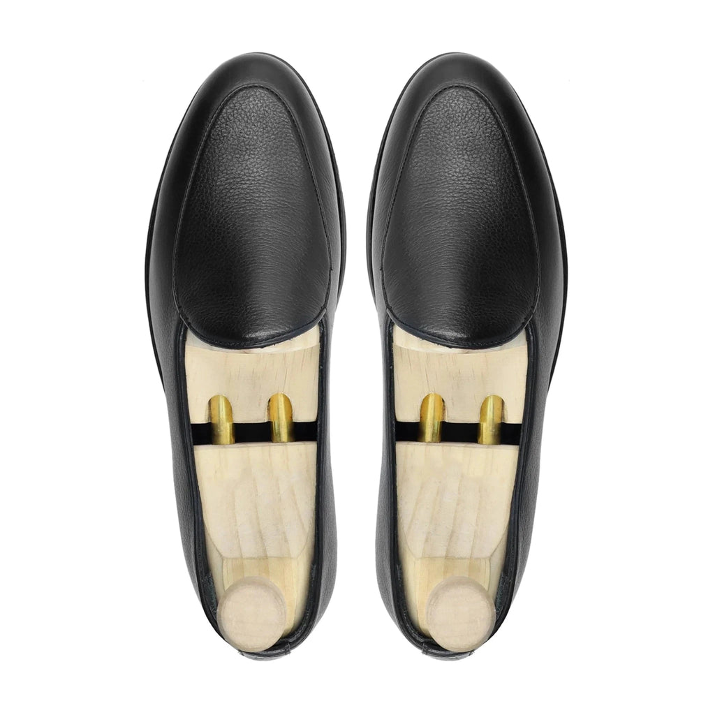 Noirtide Bespoke Men's Pebbel Grain Leather Black Loafer