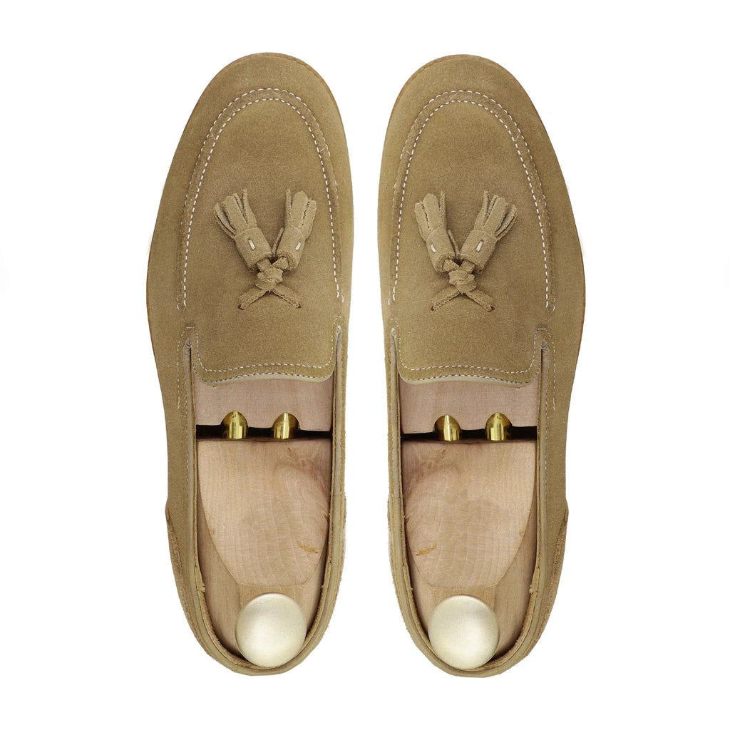 Noirtide Bespoke Men's Suede Camel Leather Tussel Loafer
