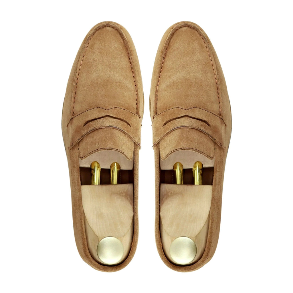 Noirtide Bespoke Men's Suede Leather Camel Penny Loafer