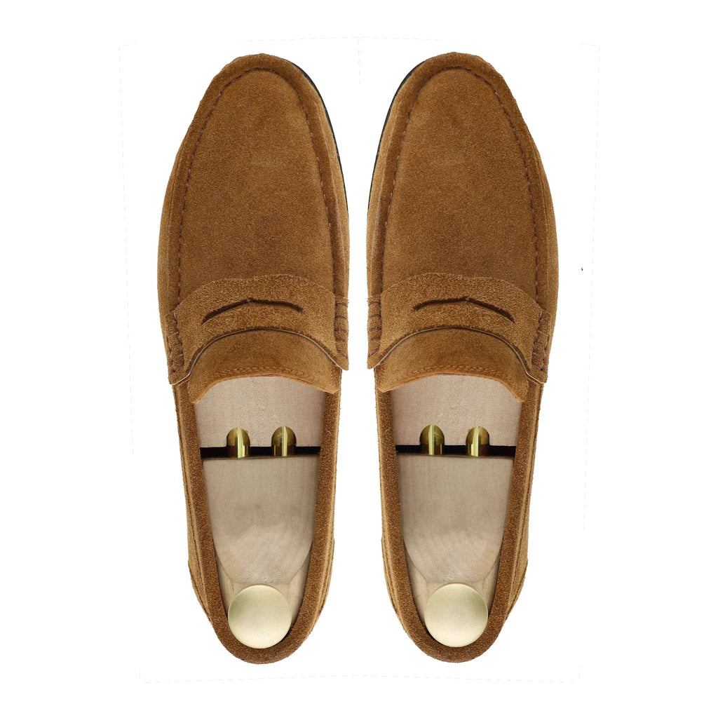 Noirtide Bespoke Men's Suede Leather Cognac Penny Loafer