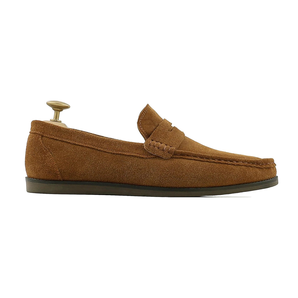 Noirtide Bespoke Men's Suede Leather Cognac Penny Loafer